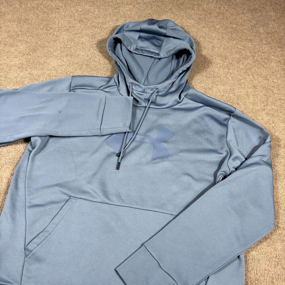 Under Armour Hoodie Mens M Gray Graphic Logo Loose Fit Fleece Lined Pullover